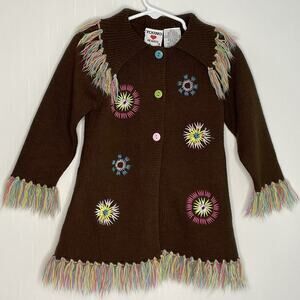 Vintage Y2K Unique Young Hearts Western Fringe Cowgirl Long Cardigan Size 2T